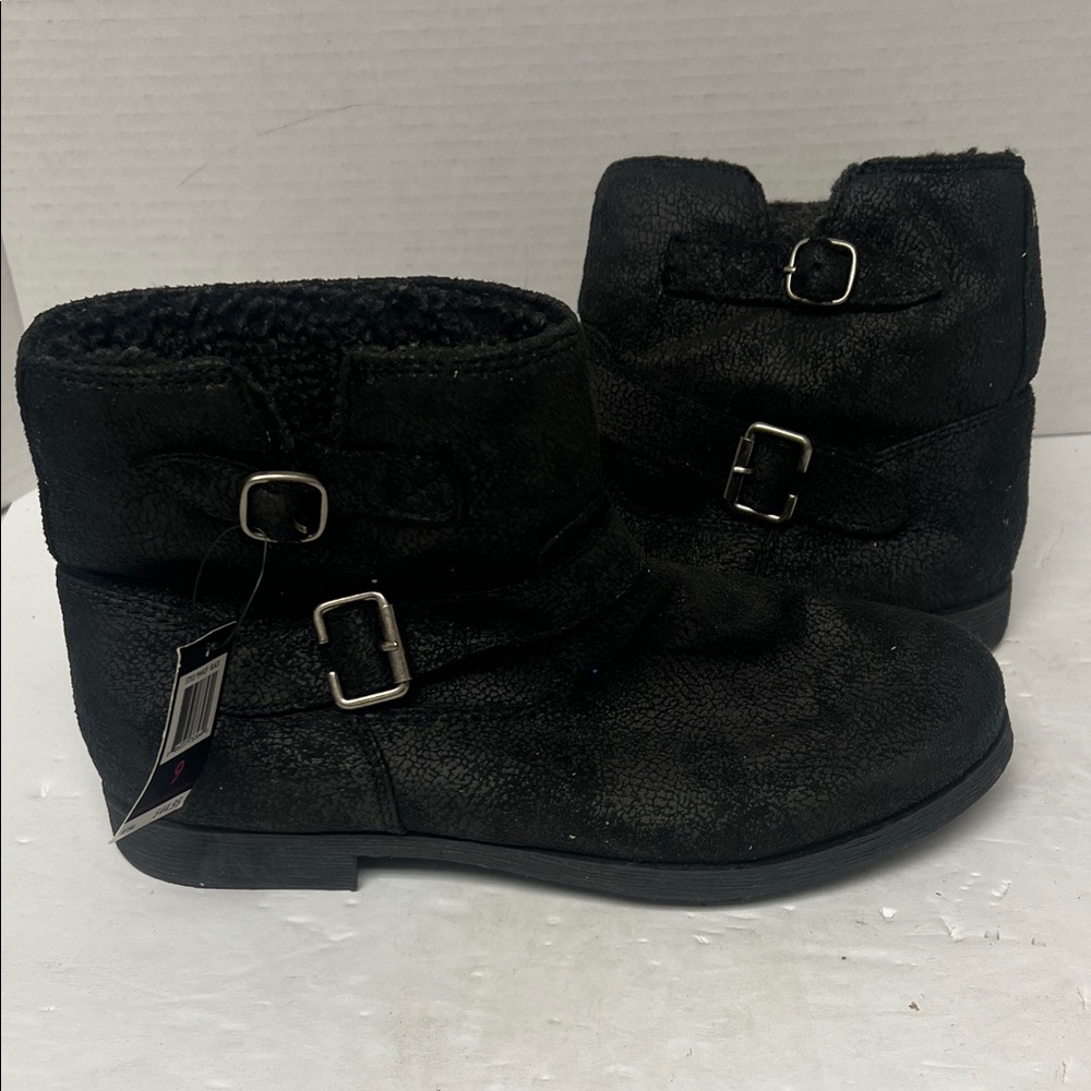 Material Girl Black Ankle Boots with Buckle Detail